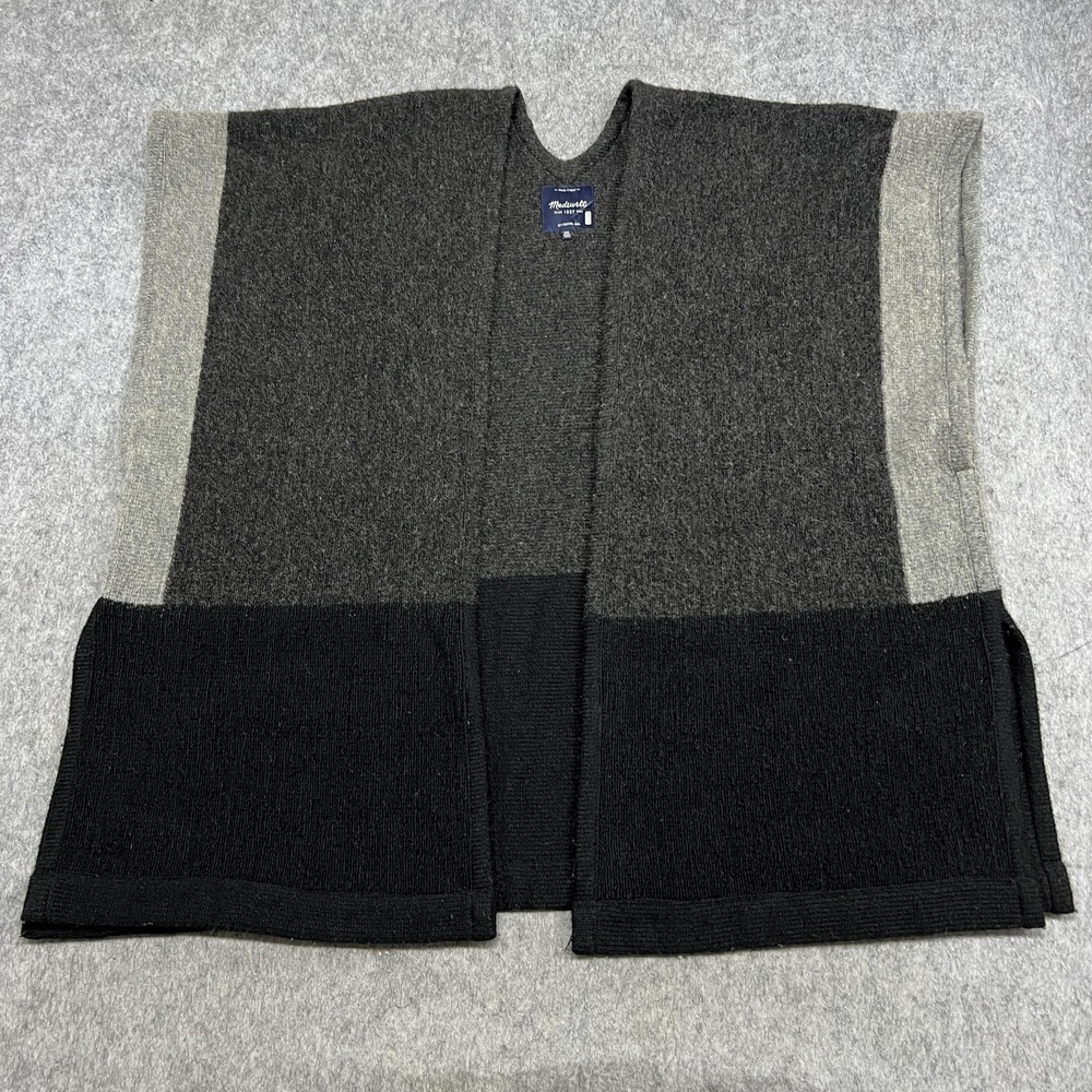 Madewell Sweater Cape Womens One Size Gray Black Wool Blend Striped Knit Poncho